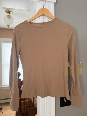 Time and Tru Long Sleeve Crewneck Top in Taupe